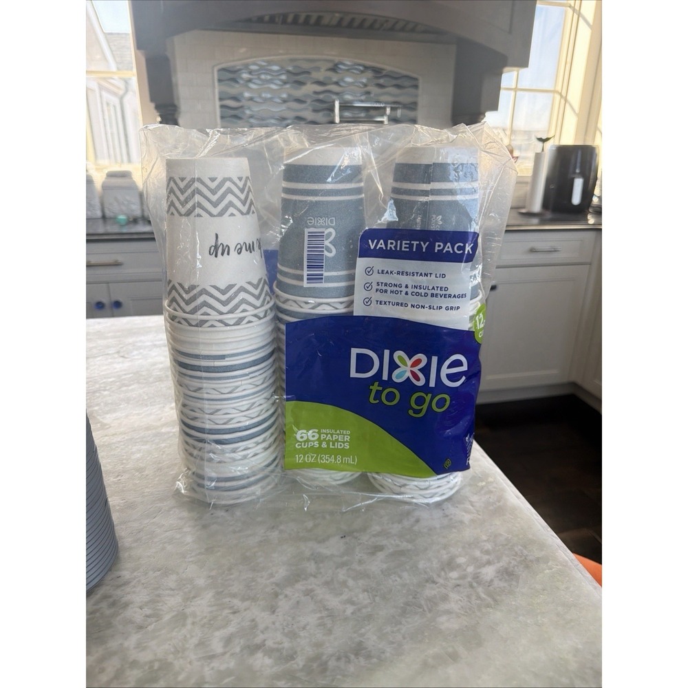 Opened Dixie To Go 59 insulated Disposable Coffee Cups 12 oz & Lids variety pack